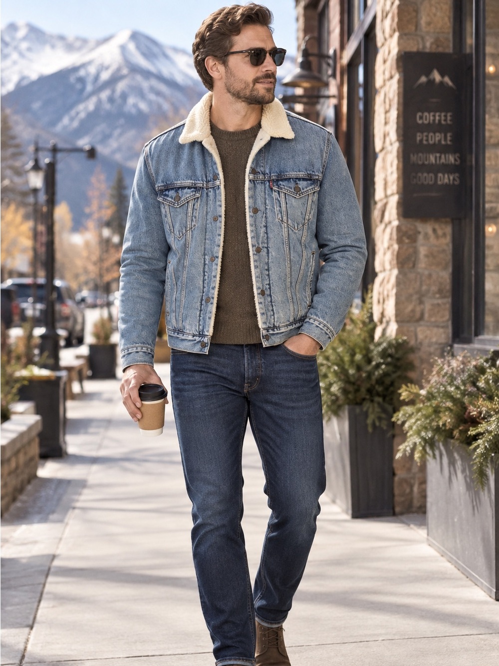 Levi's Men's Medium Wash Trucker Sherpa Lined Denim Jean Jacket L